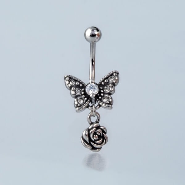 Piercing Çelik Gotik Göbek Kelebek Gül