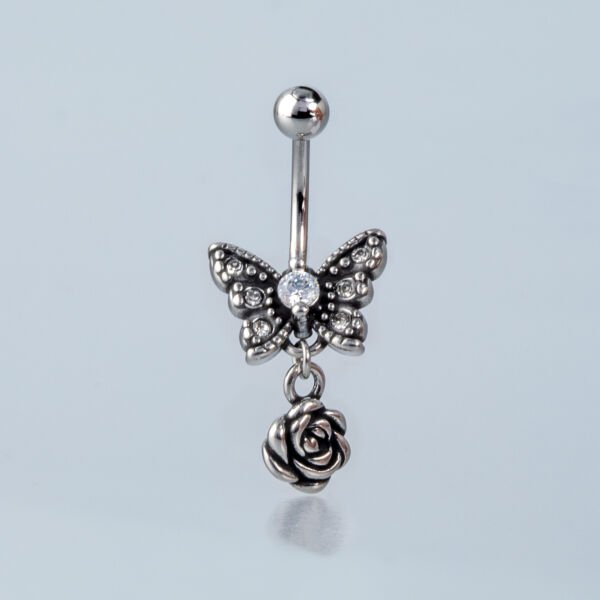 Piercing Çelik Gotik Göbek Kelebek Gül