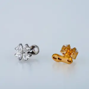 Piercing Titanyum Dermal Çiçek Kalp Taşlı Beyaz
