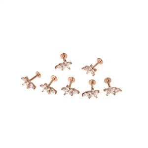 Toptan 316L Çelik Barlı Piercing Tragus Çiçek Obje Pirinç