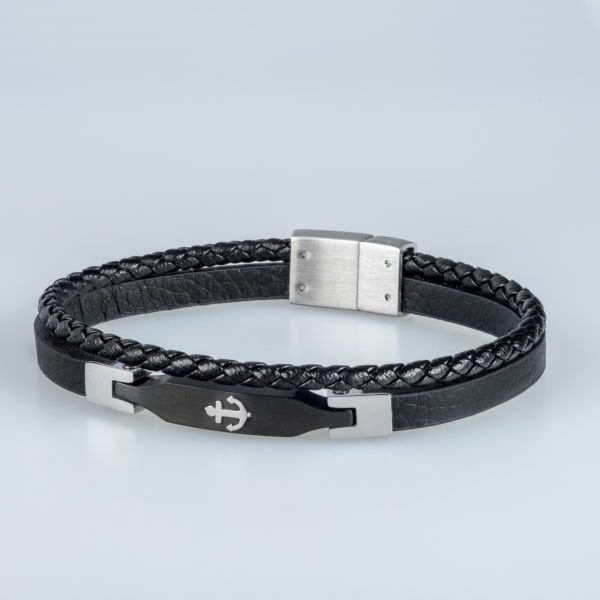 Men's Leather Steel Bracelet