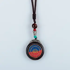 Toptan Etnik Ahşap İki Renkli Taşlı Lotus Otantik Kolye