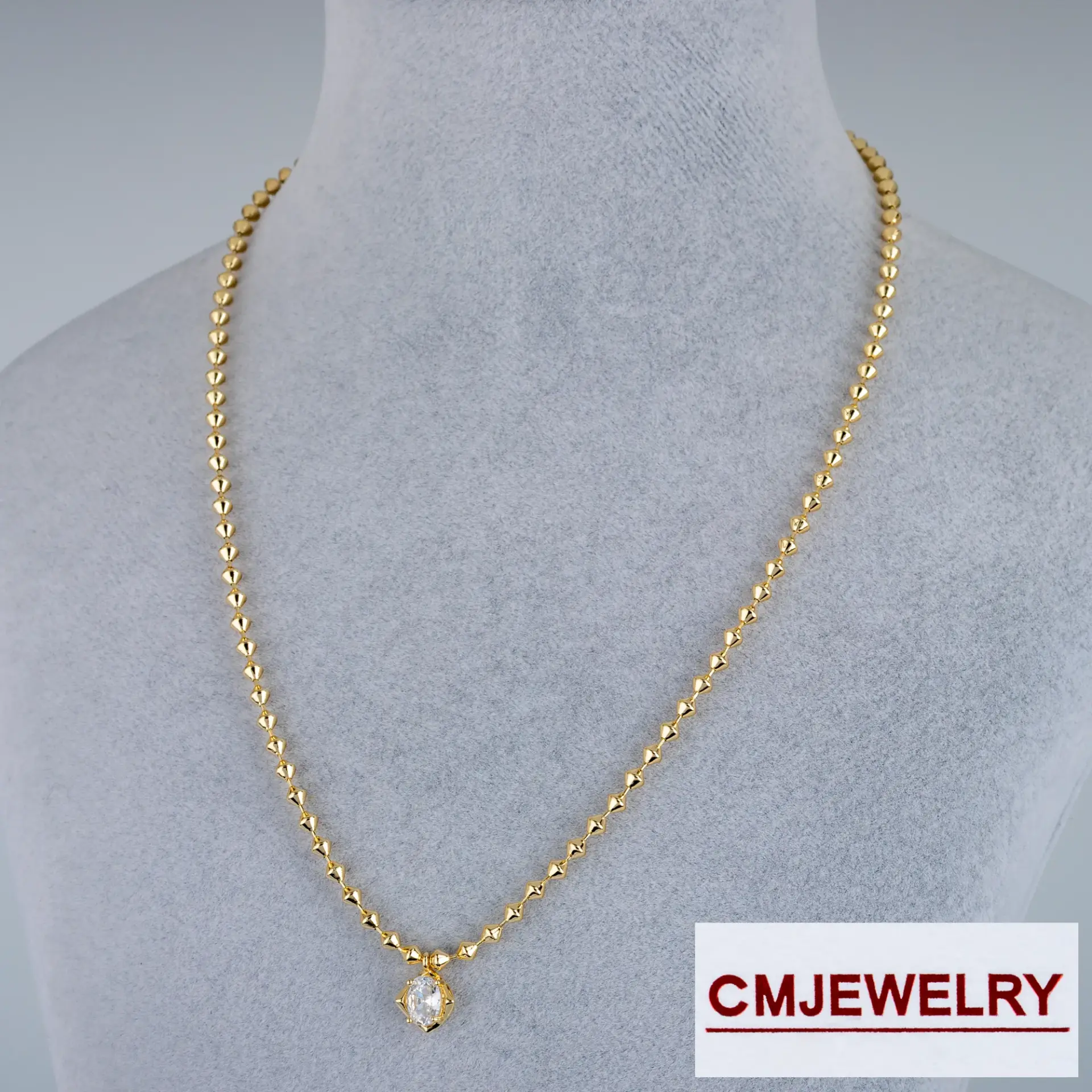CM Jewelry 14K Zincir Kolye Tek Taş