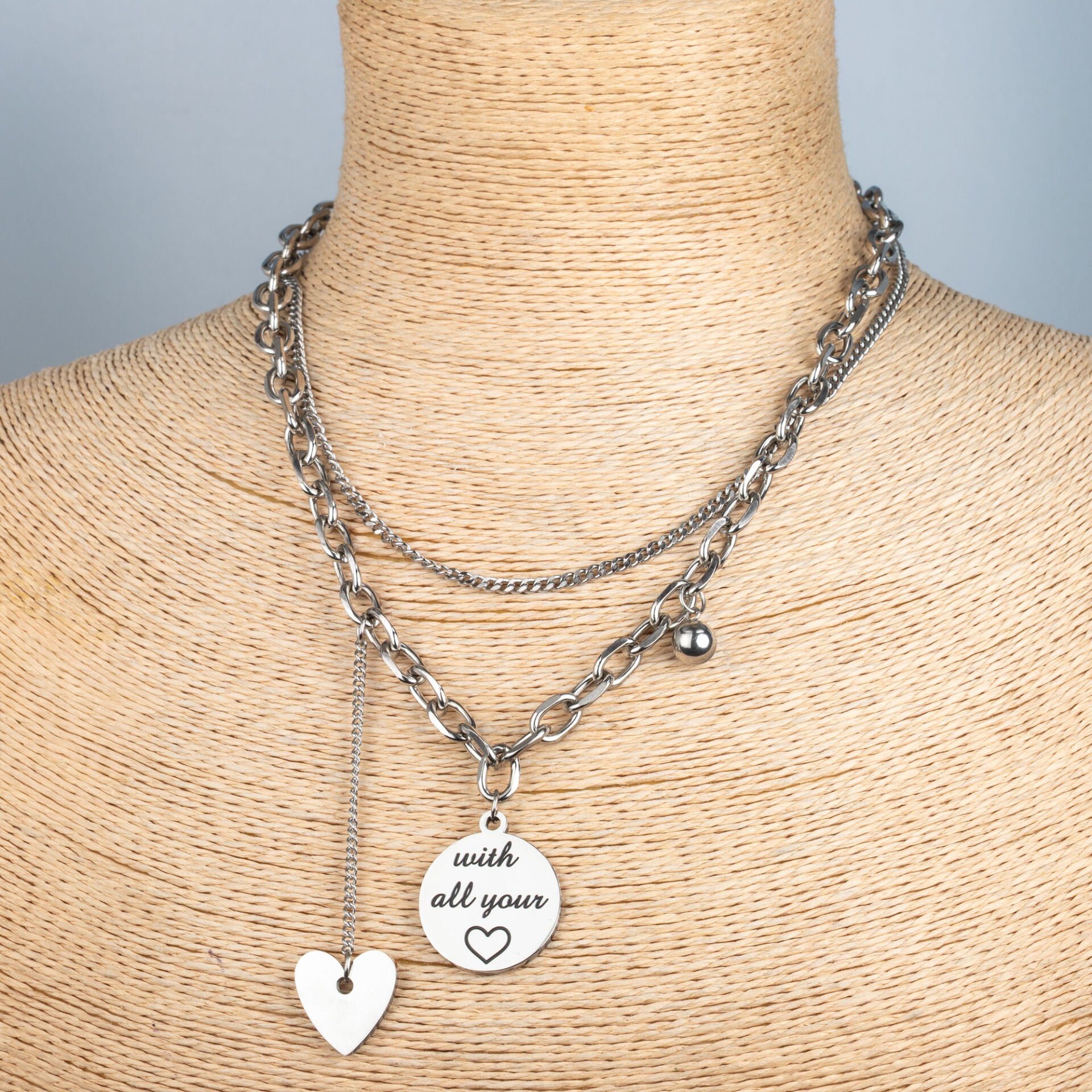 Çelik Zincir Kolye Kalp