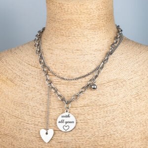 Çelik Zincir Kolye Kalp