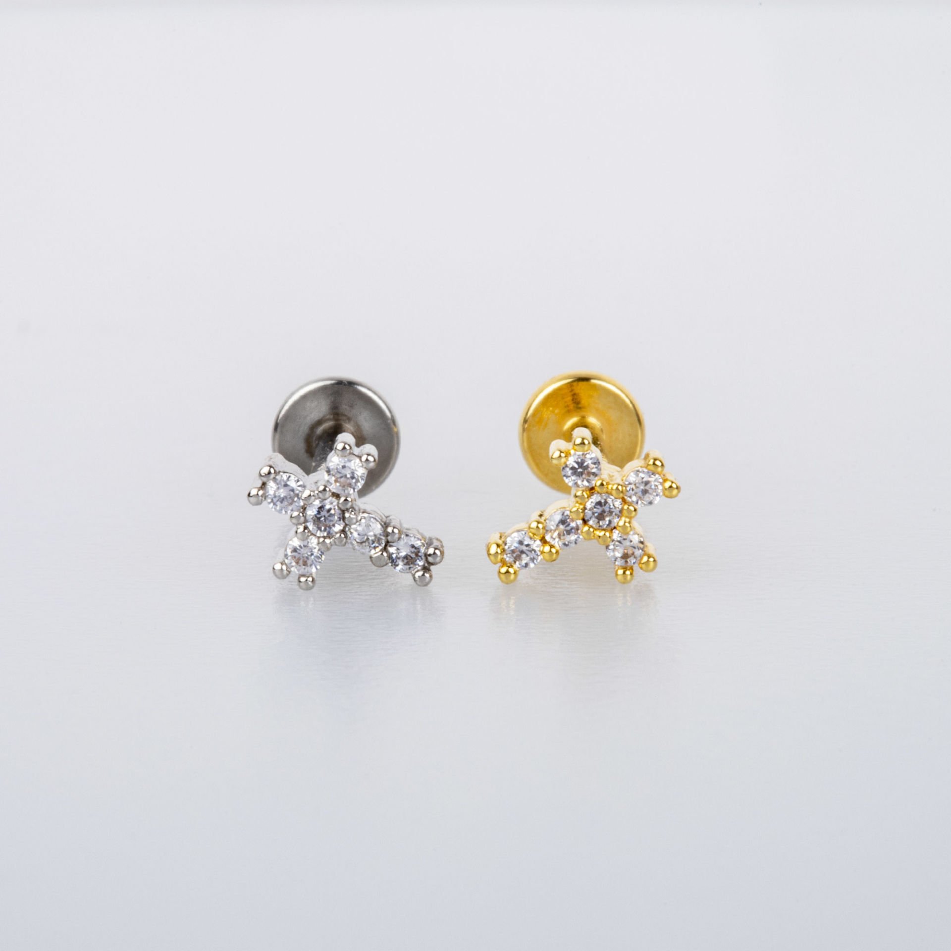 Toptan 316L Çelik Barlı Piercing Tragus Haç Obje Pirinç
