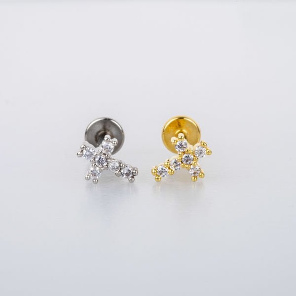 Toptan 316L Çelik Barlı Piercing Tragus Haç Obje Pirinç