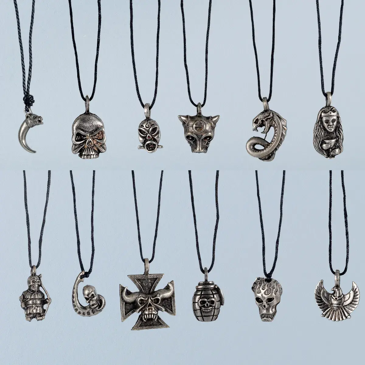 Toptan Erkek Zamak Metal Karma Gotik Kolye Seti (12 Adet)