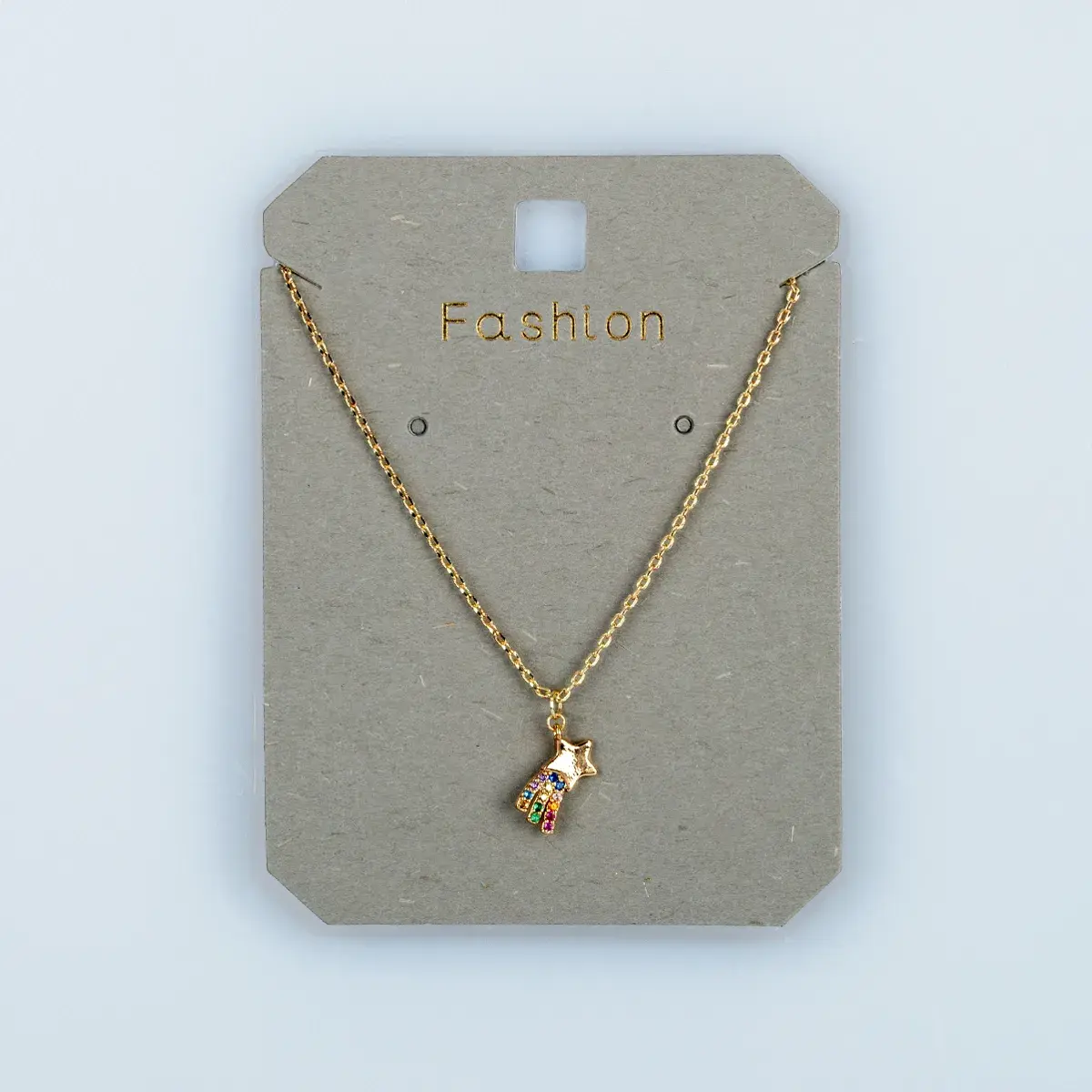 Toptan Kadın Vos Jewelry 14K Altın Kaplama Renkli Taşlı Yıldız Kolye