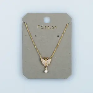 Toptan Kadın Vos Jewelry 14K Altın Kaplama İncili Kelebek Kolye