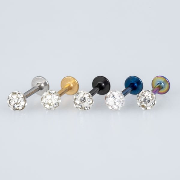 Toptan 316L Çelik Piercing Labret Şambala Mumlu 3.5mm Top Beyaz 6mm