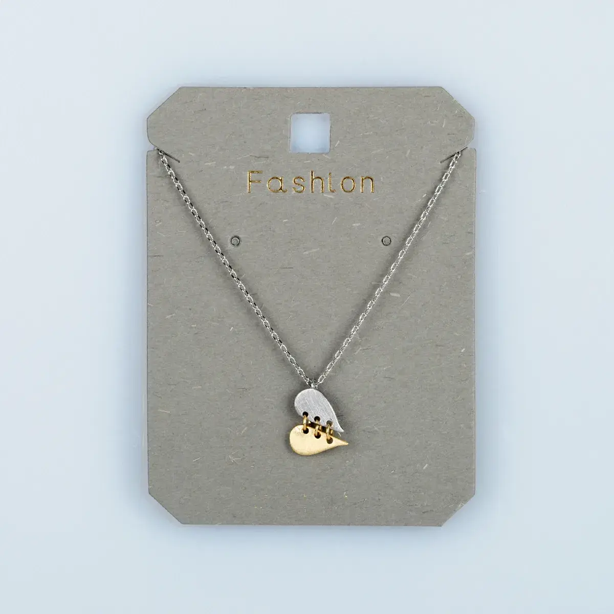 Toptan Kadın Vos Jewelry Gümüş Zincir Çift Renk Dikişli Kalp Kolye