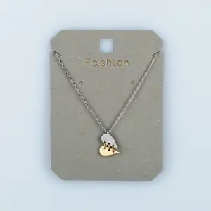 Toptan Kadın Vos Jewelry Gümüş Zincir Çift Renk Dikişli Kalp Kolye
