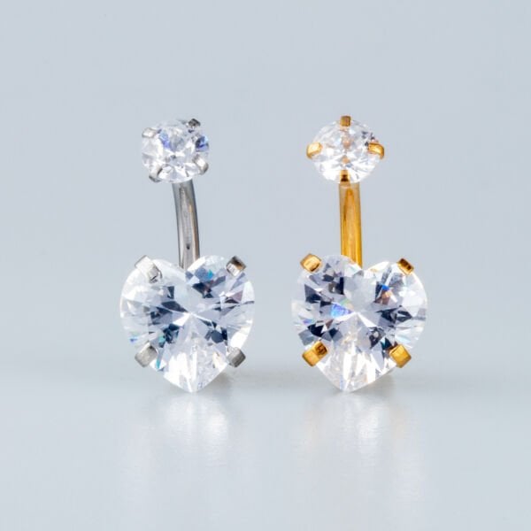 Piercing Göbek 2 Renk Seçeneği Taş Boyu 10mm Kalp