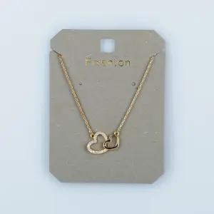 Toptan Kadın Vos Jewelry 14K Altın Kaplama Taşlı Çift Kalp Kolye