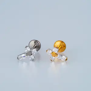 Piercing G23 Titanyum Tragus Haç Sarı 8mm