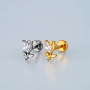 Piercing G23 Titanyum Tragus Çiçek Lale Sarı 8mm