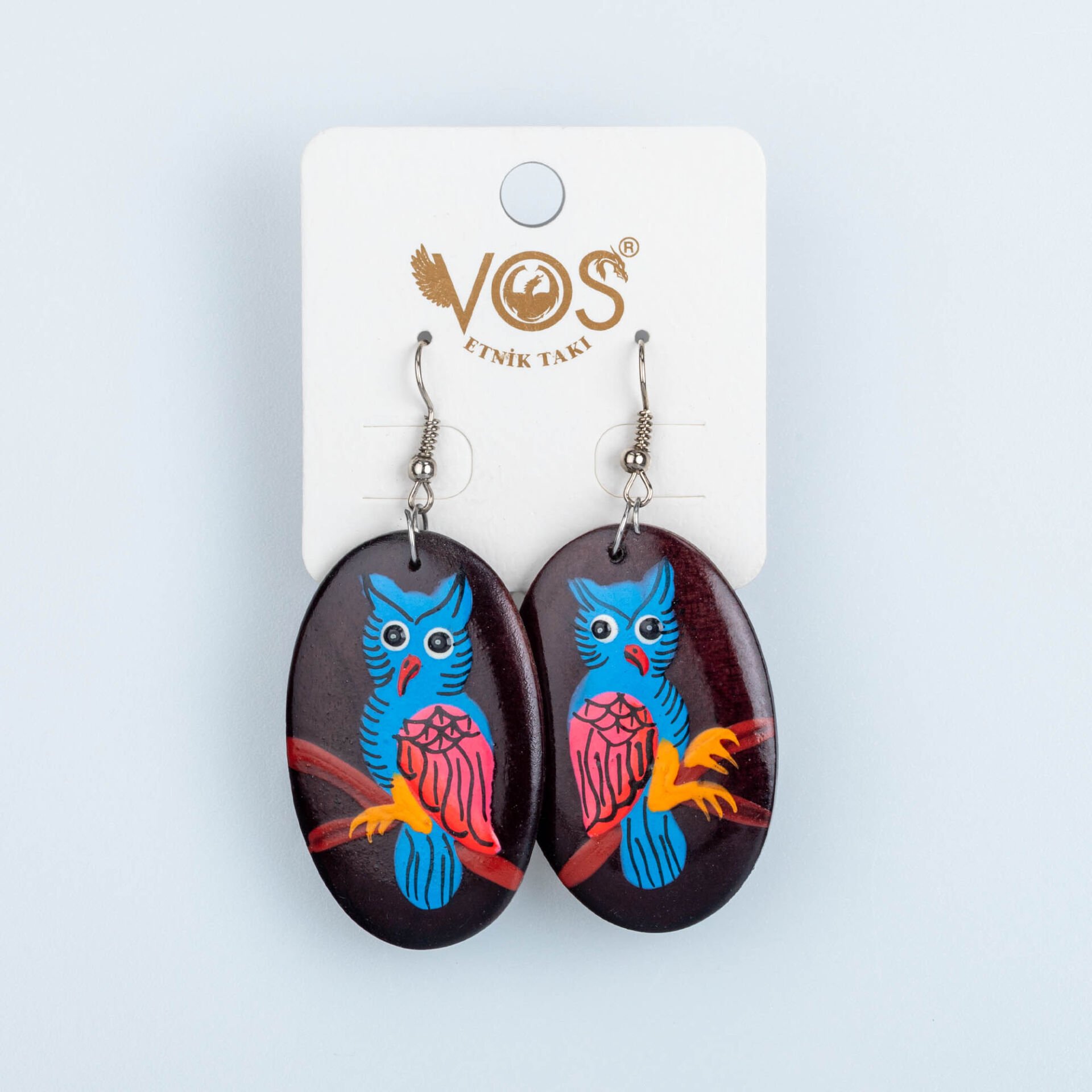 El Yapımı Ahşap Küpe Baykuş 4 Renk Seçeneği