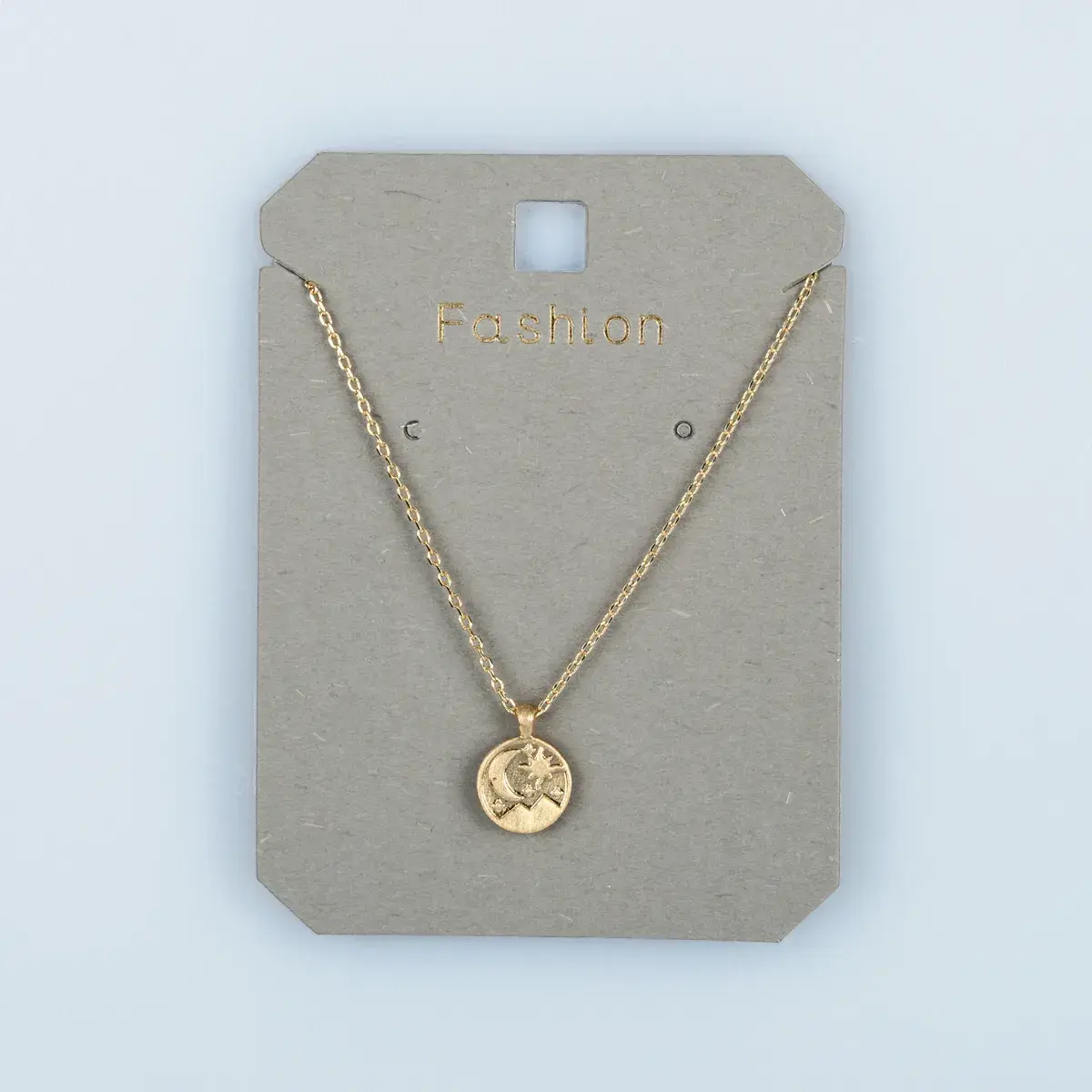 Toptan Kadın Vos Jewelry 14K Altın Kaplama Madalyon Ay Yıldız Kolye