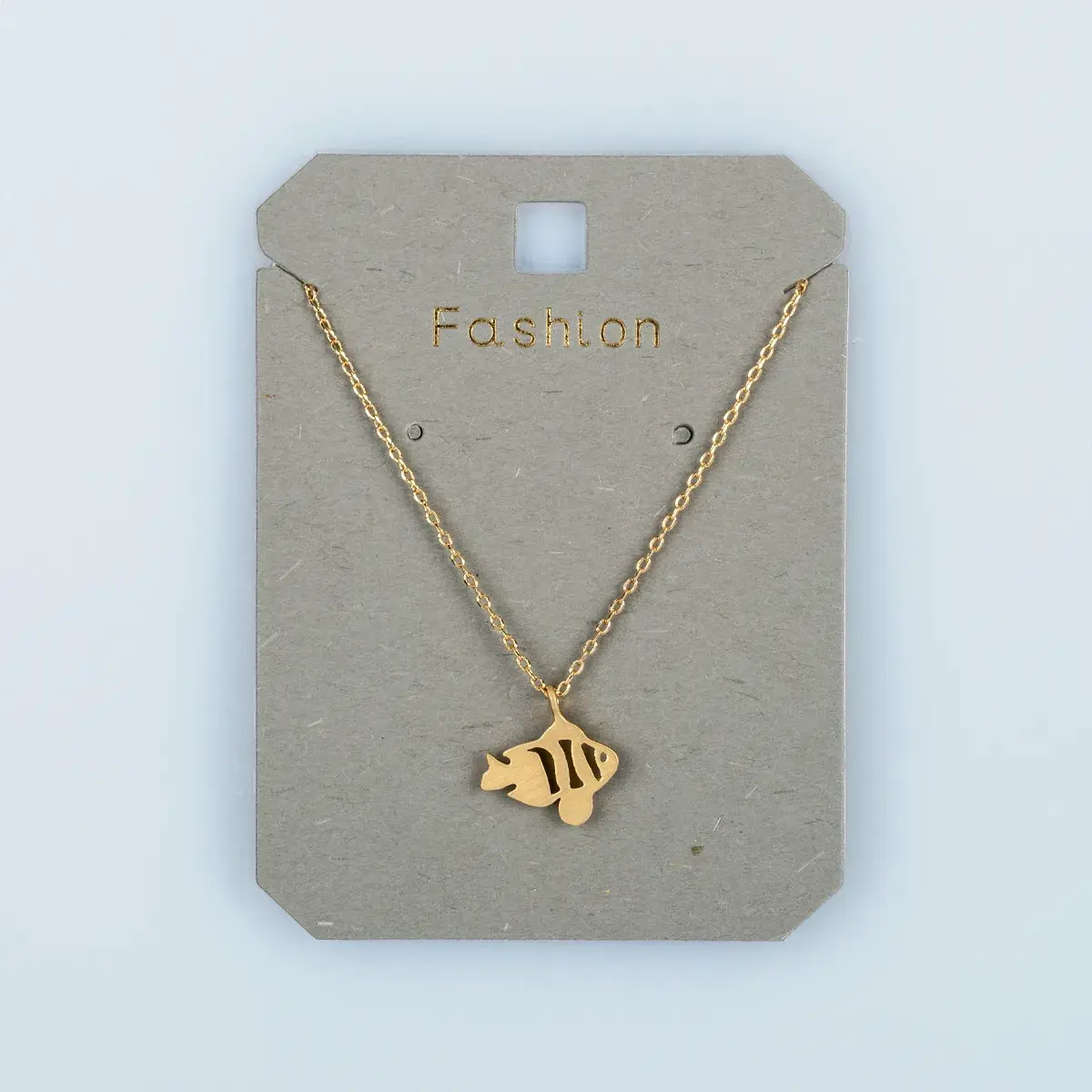 Toptan Kadın Vos Jewelry 14K Altın Kaplama Çizgili Balık Kolye