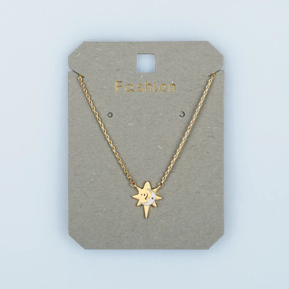 Toptan Kadın Vos Jewelry 14K Altın Kaplama Gülen Ay Yıldız Kolye
