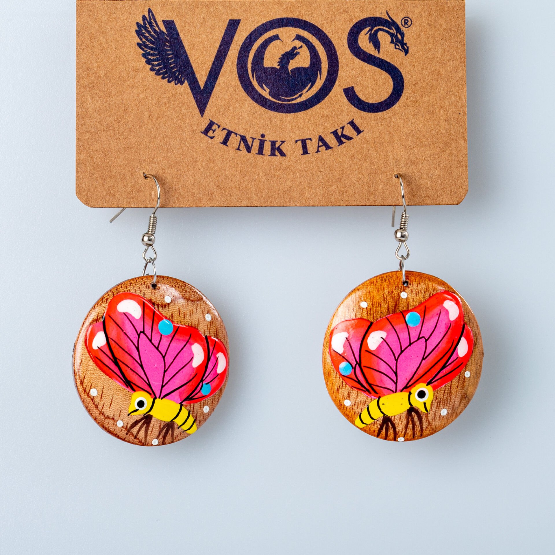 El Yapımı Ahşap Küpe Kelebek 5 Renk Seçeneği Renk 5