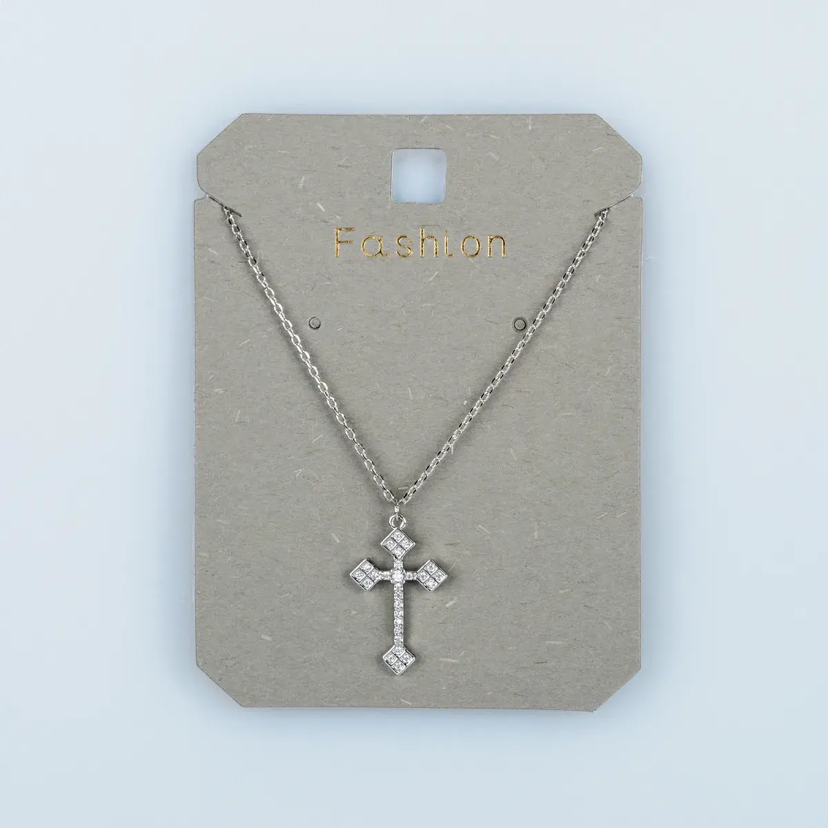 Toptan Kadın Vos Jewelry Gümüş Renk Zirkon Taşlı Haç Kolye