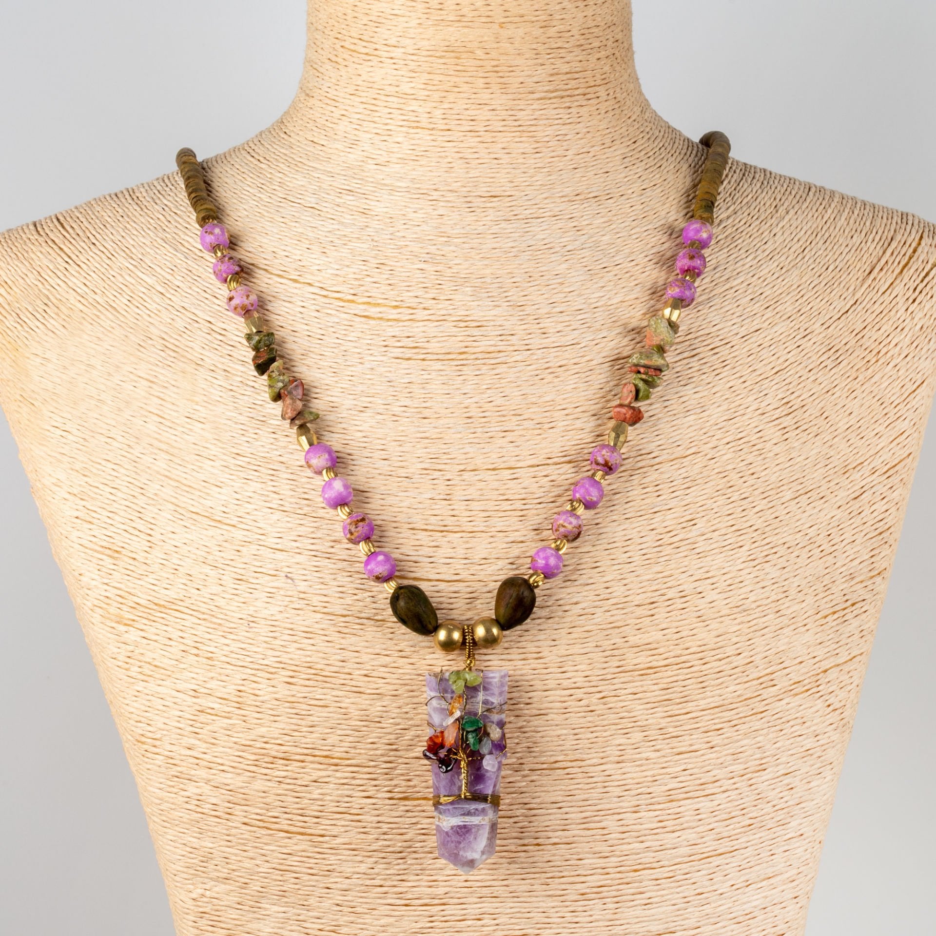 Etnik Doğal Taş Ametis Kolye Uzun