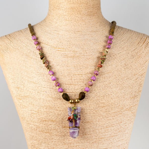 Etnik Doğal Taş Ametis Kolye Uzun