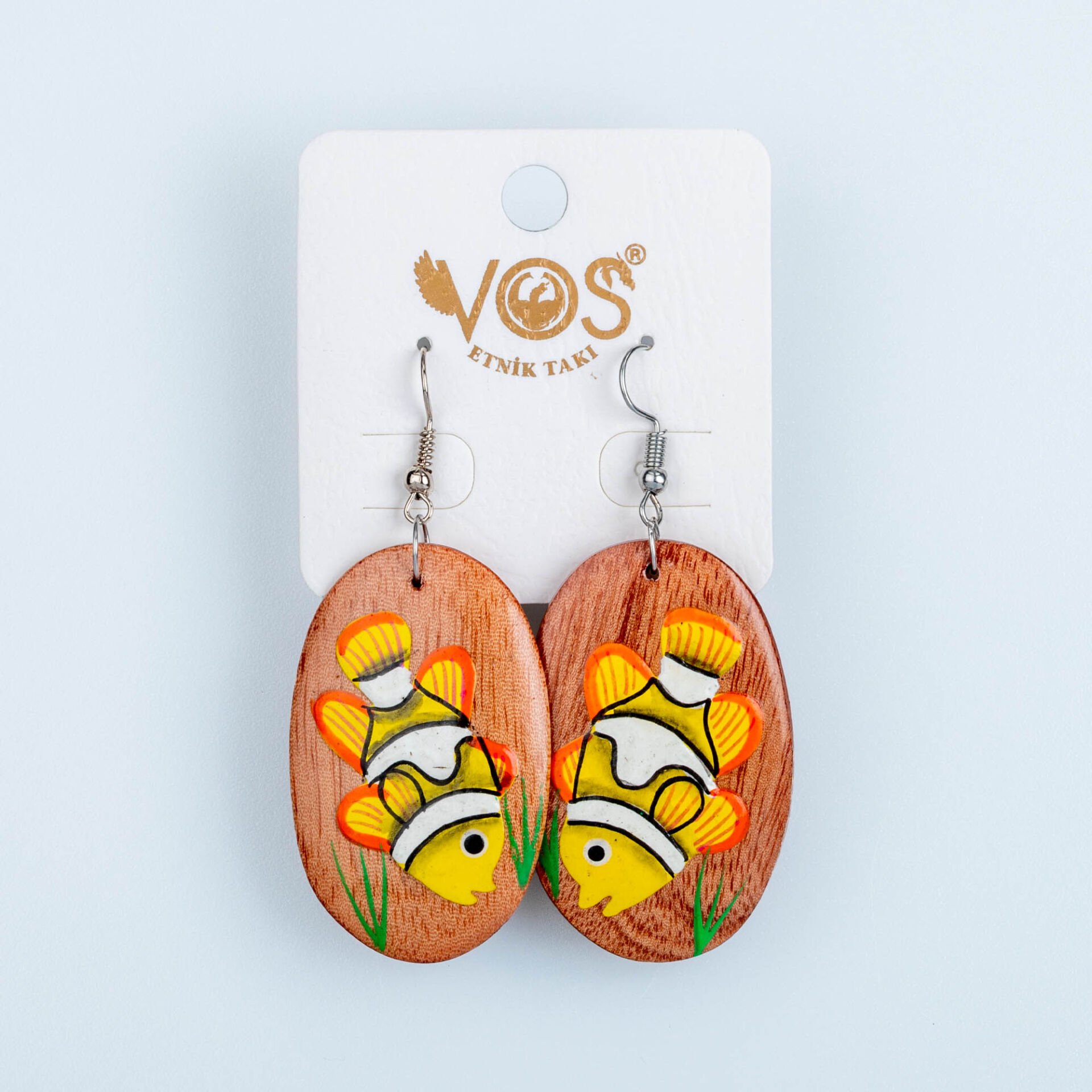 El Yapımı Ahşap Küpe Balık 4 Renk Seçeneği Renk 4