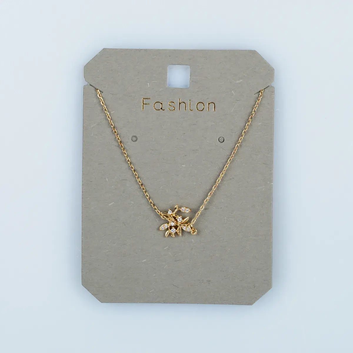 Toptan Kadın Vos Jewelry 14K Altın Kaplama Taşlı Zeytin Dalı Yaprak Kolye