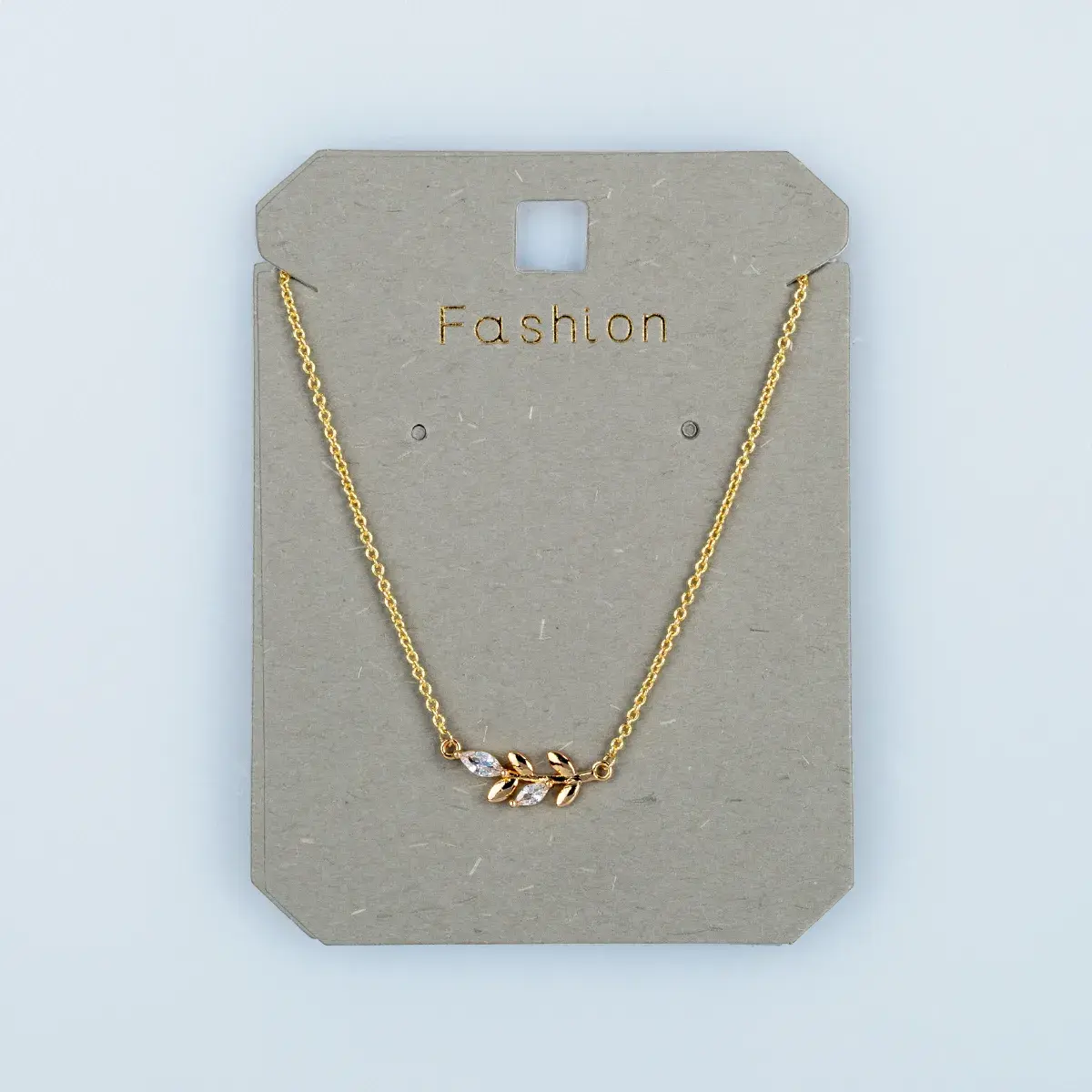Toptan Kadın Vos Jewelry 14K Altın Kaplama Mekik Taşlı Yaprak Dalı Kolye