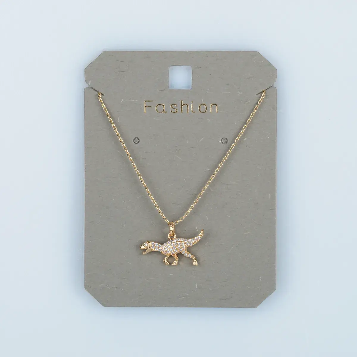 Toptan Kadın Vos Jewelry 14K Altın Kaplama Zirkon Taşlı T-Rex Dinozor Kolye