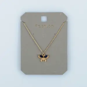 Toptan Kadın Vos Jewelry 14K Altın Kaplama Safir Mavi Mekik Taşlı Kelebek Kolye