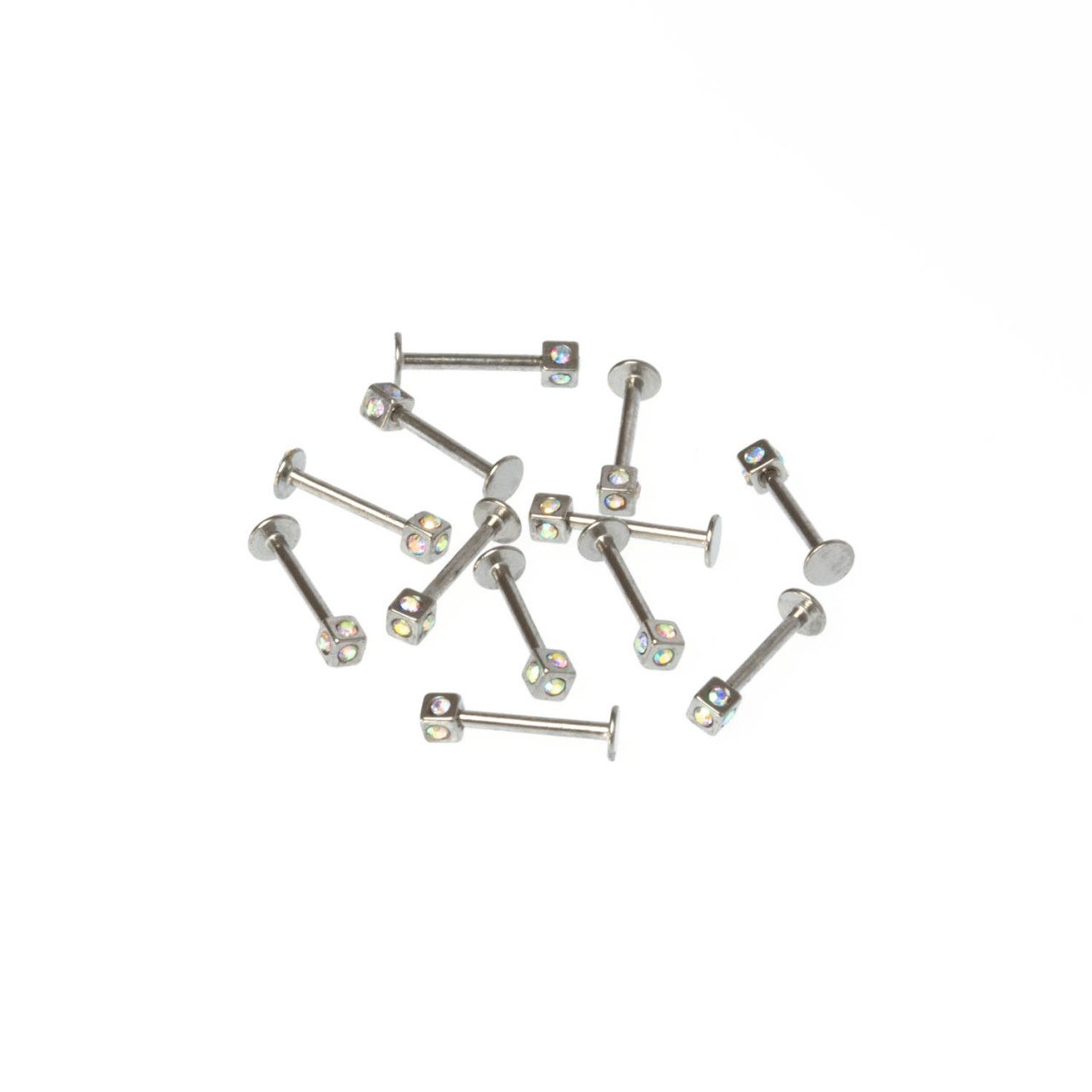 Toptan 316L Çelik Piercing Labret 3mm Taşlı Küp Boy: 1.2x10x3mm