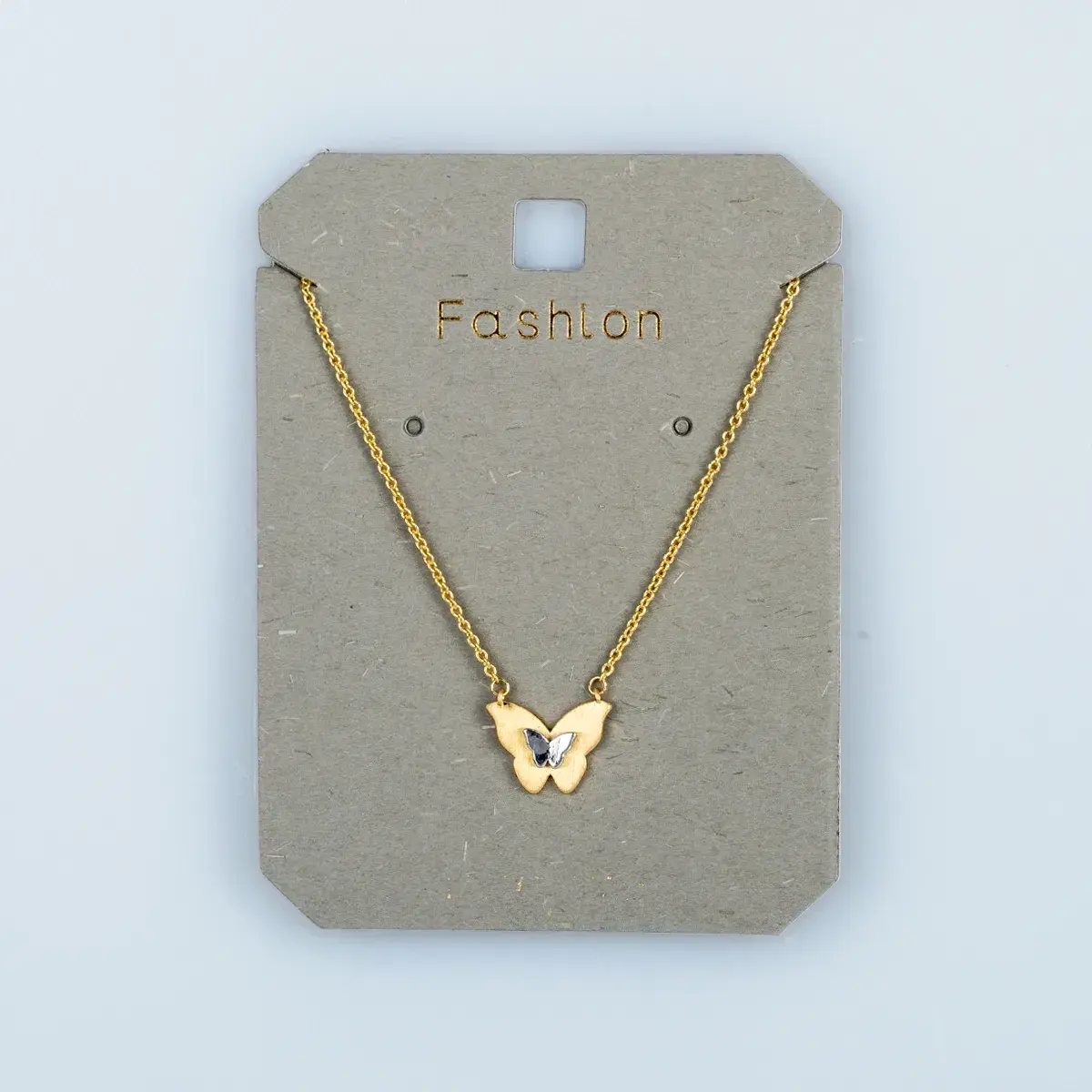 Toptan Kadın Vos Jewelry 14K Altın Kaplama Çift Renkli Modern Kelebek Kolye