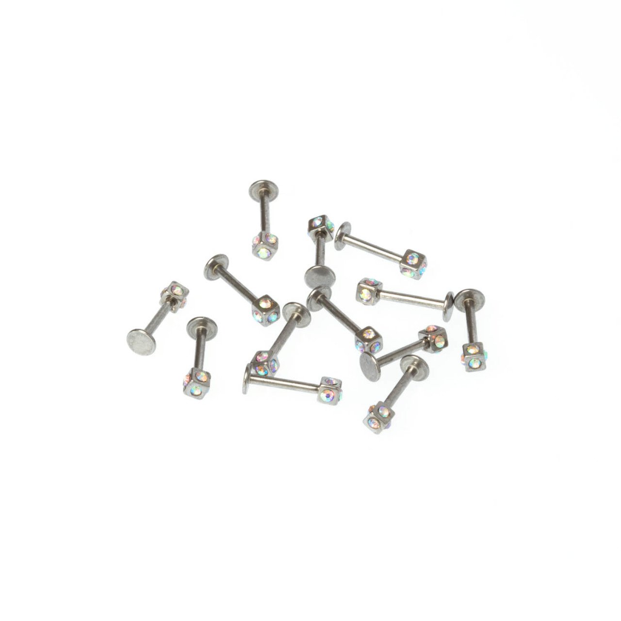 Toptan 316L Çelik Piercing Labret 3mm Taşlı Küp Boy: 1.2x8x3mm