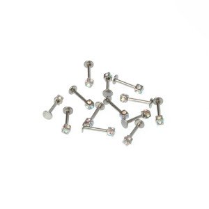Toptan 316L Çelik Piercing Labret 3mm Taşlı Küp Boy: 1.2x8x3mm
