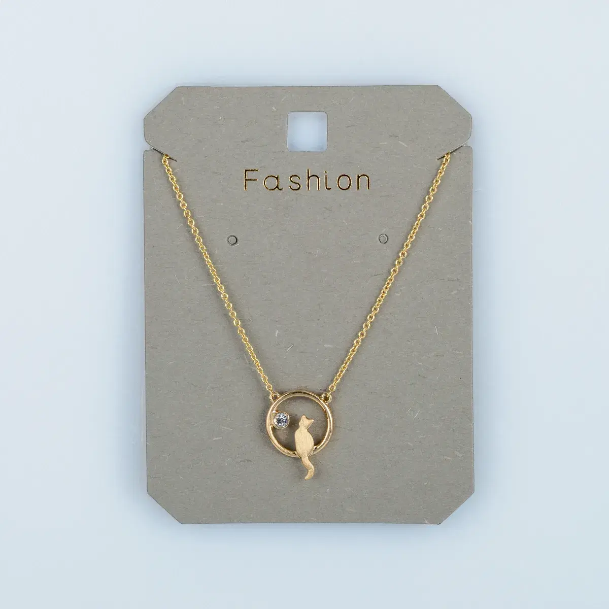 Toptan Kadın Vos Jewelry 14K Altın Kaplama Halka İçi Taşlı Kedi Kolye