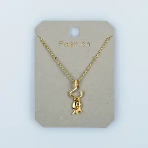 Toptan Kadın Vos Jewelry 14K Altın Kaplama Taşlı İkili Şans Balığı Kolye