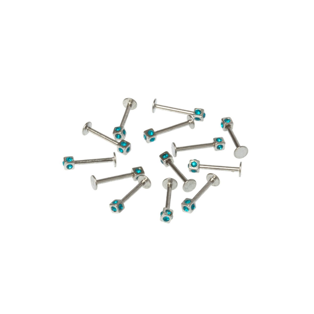Toptan 316L Çelik Piercing Labret 3mm Taşlı Küp Boy: 1.2x10x3mm