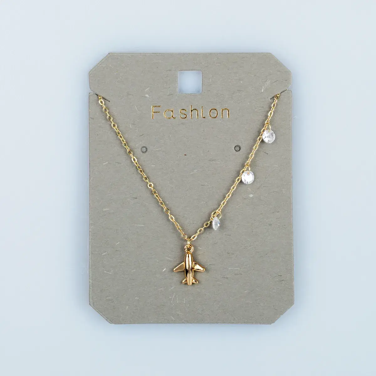 Toptan Kadın Vos Jewelry 14K Altın Kaplama Sallantılı Taşlı Uçak Kolye