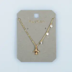 Toptan Kadın Vos Jewelry 14K Altın Kaplama Sallantılı Taşlı Uçak Kolye