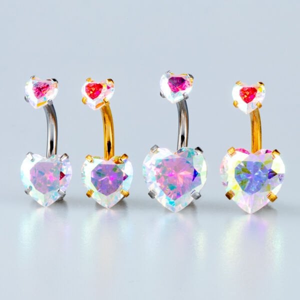 Piercing Göbek 2 Renk Seçeneği ve Taş Boyu 8-10mm Kalp