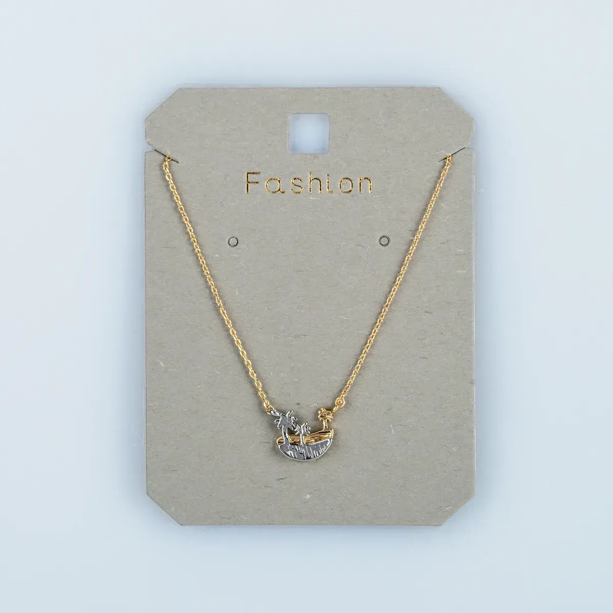 Toptan Kadın Vos Jewelry 14K Altın Kaplama Çift Renkli Palmiye Sahil Kolye