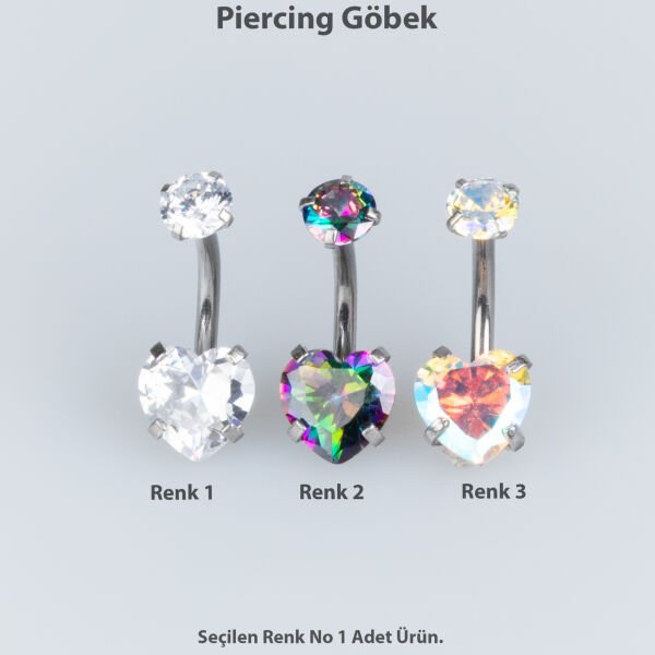 Piercing Göbek 8mm Kalp Taş