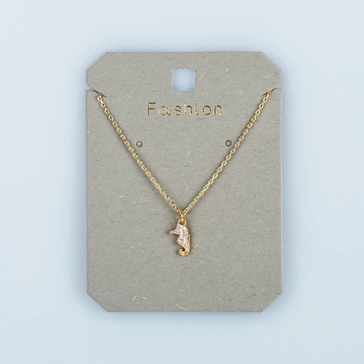 Toptan Kadın Vos Jewelry 14K Altın Kaplama Zirkon Taşlı Deniz Atı Kolye