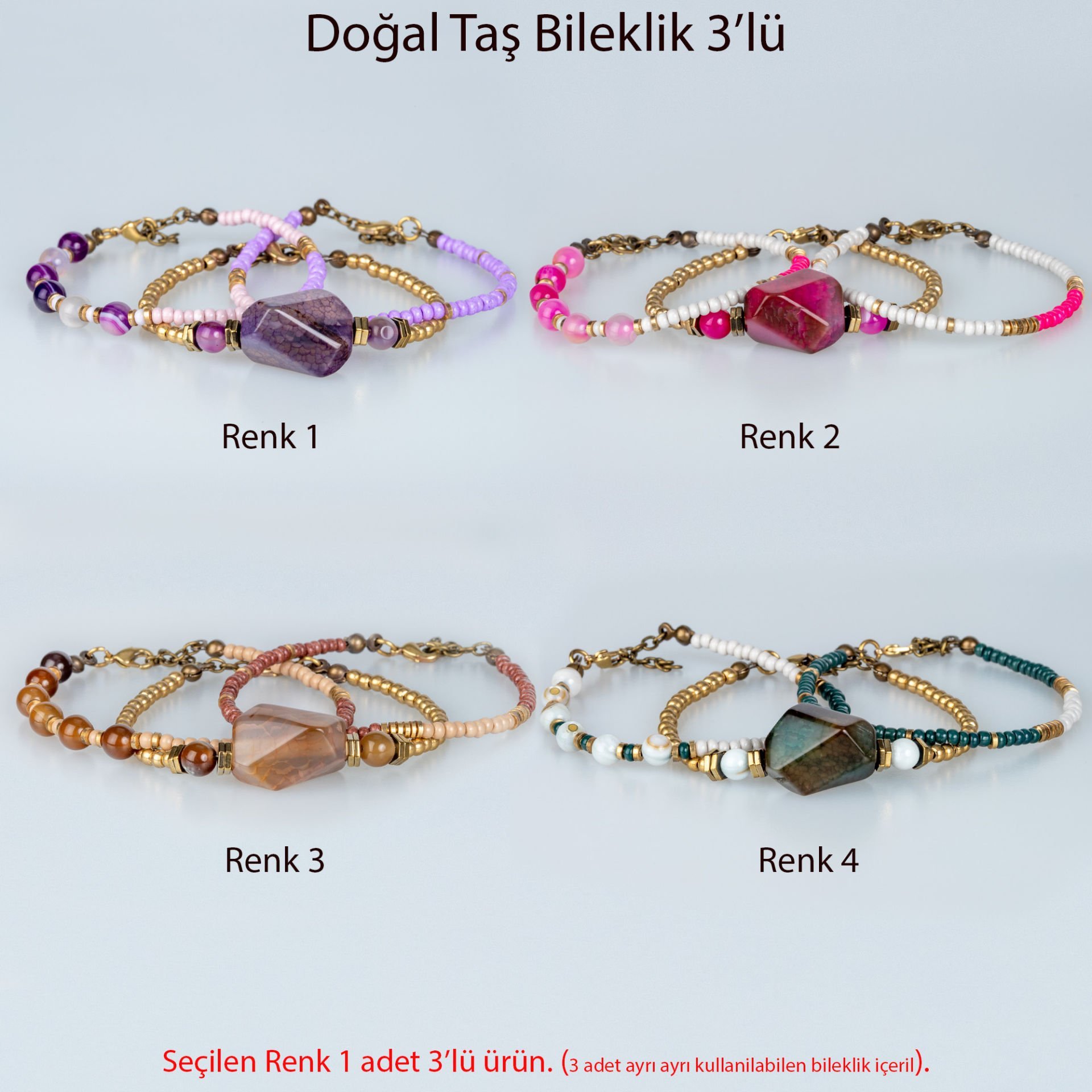 Etnik Bileklik-Doğal Taş 3'lü