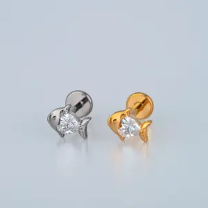 Piercing G23 Titanyum Tragus Balık Sarı Küçük Obje