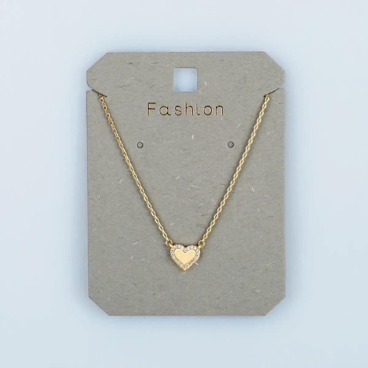 Toptan Kadın Vos Jewelry 14K Altın Kaplama Taşlı Çerçeveli Kalp Kolye